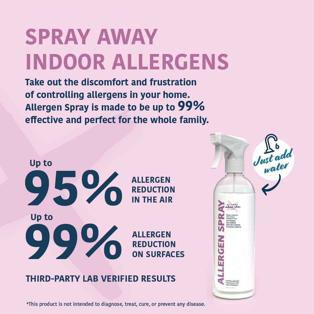 Allergy Asthma Clean Allergen Spray, Pets, Dust Allergies & More, Air & Surface, Just Add Water, Bottle, Over 33oz