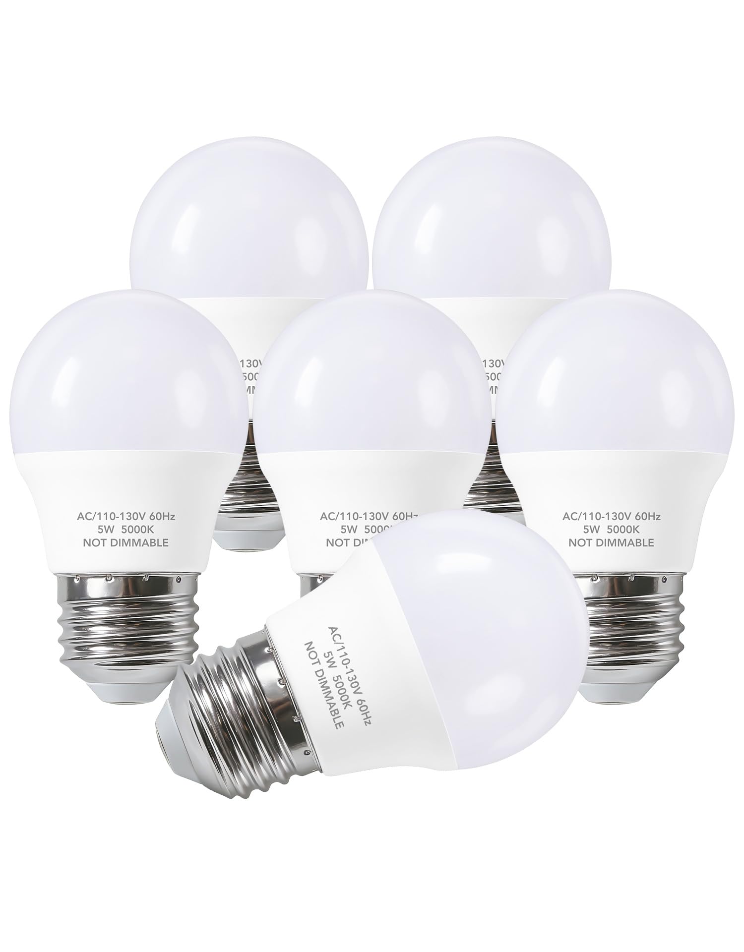 Refrigerator Light Bulb A15, 5W LED, 40W Equivalent, E26 120V, 5000K 6-Pack