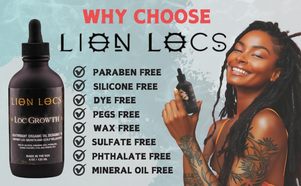 Lion Hair Growth Oil and Scalp Relaxer | Light Styling for Dreadlocks, Braidlocks, Braids, Faux Locs, Crochet Locs, Boho Locs, or Sisterlocks (4oz)