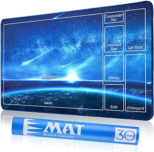 MTG Playmat for Magic The Gathering, Stitched Playing Mat with Tube Case for MTG Card Game Playing (Blue Starry)