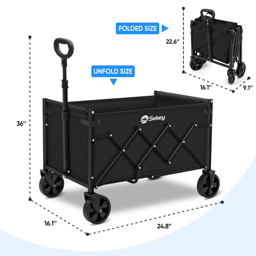 Sekey Lightweight Collapsible Wagon, 220 lb Capacity, Quick-Fold Cart