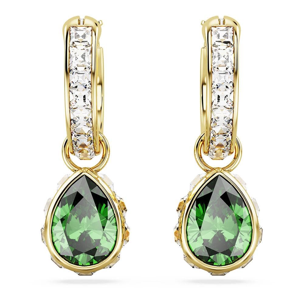 Swarovski Chroma Drop Earrings, Green Pear-Cut Stones in a Gold-Tone Finished Setting, Part of the Swarovski Chroma Collection
