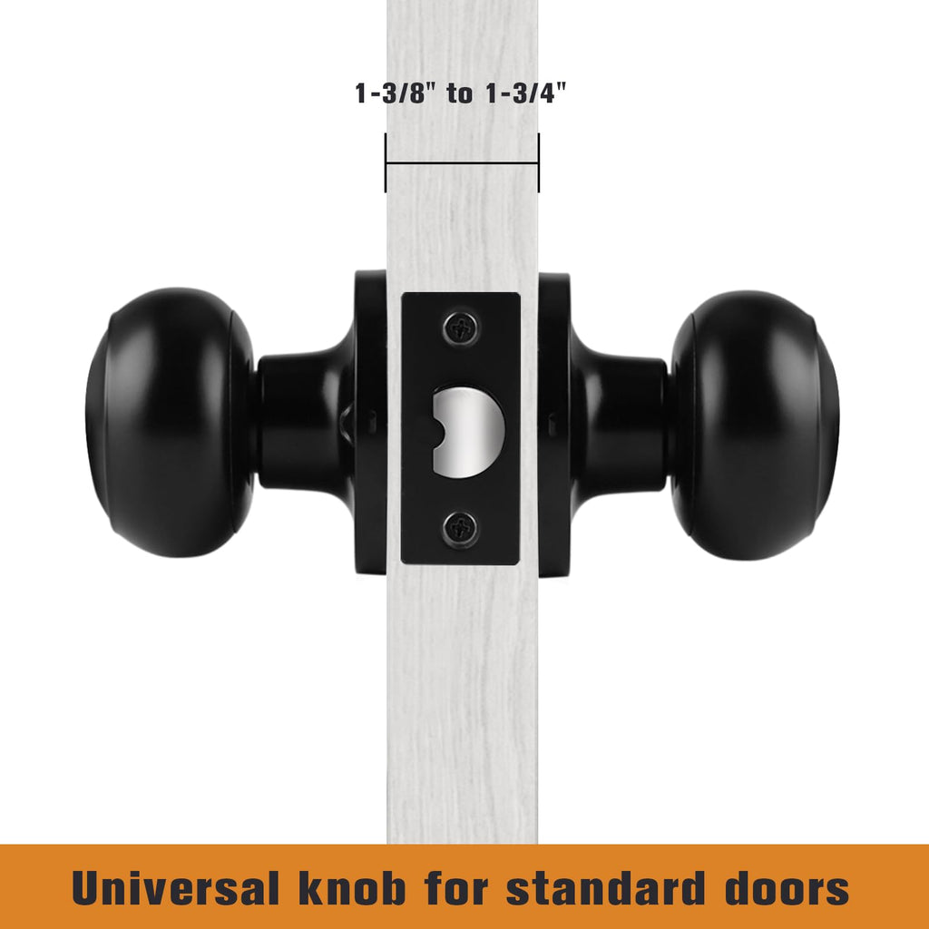 Probrico Black Door Knobs, Keyless Flat Ball Interior Door Knobs for Hallway Closet, Matte Black Passage Door Knob, 10 Pack
