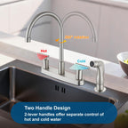 Cinwiny Kitchen Faucets, High Arc 360°Rotating Spout Kitchen Sink Faucet, 2 Handle 8 Inch Centerset RV Kitchen Faucet with Supply Lines, 3 or 4 Hole Kitchen Faucet with Side Sprayer, Brushed Nickel
