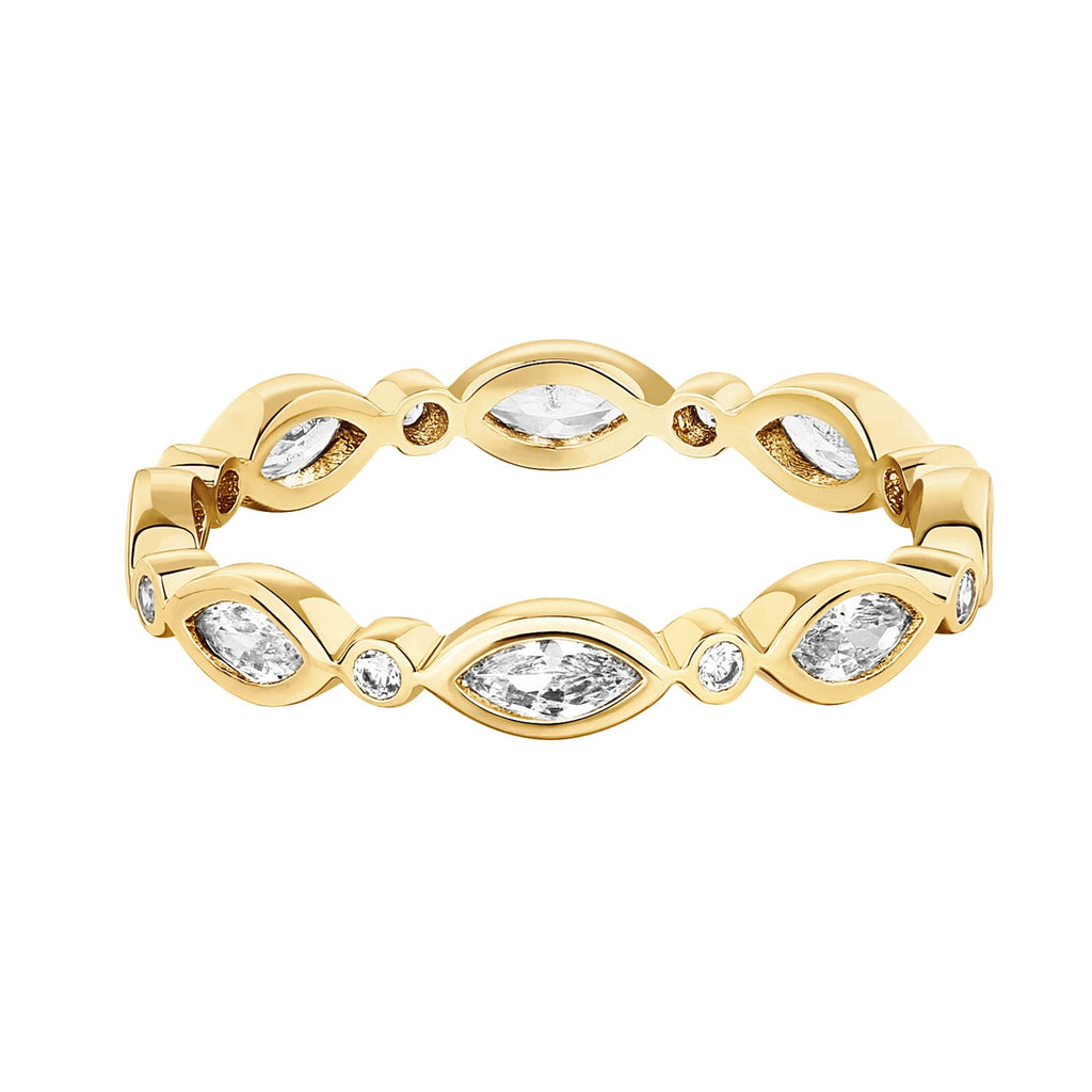 PAVOI 14K Gold Plated Marquise CZ Eternity Ring for Women - Yellow Gold