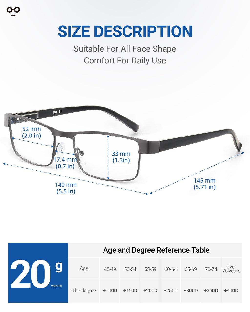 JOLISU 5PCS Reading Glasses Men - Blue Light Blocking Computer Metal Thin Frame Readers For Mens/Women W/Case（2.00）