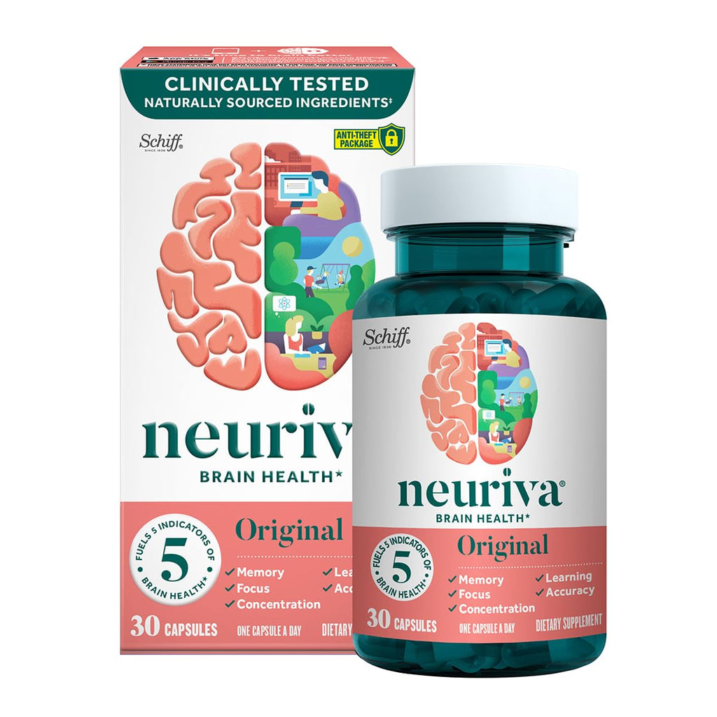 NEURIVA Original Brain Supplement for Memory, Focus & Concentration + Learning & Accuracy with Clinically Tested Nootropics Phosphatidylserine and Neurofactor, Caffeine Free, 30 Capsules (6 Pack)