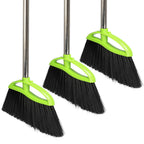 3 Packs Indoor Brooms Green Angle Broom Soft Bristles Long Handle for Hardwood Floor Sweeping