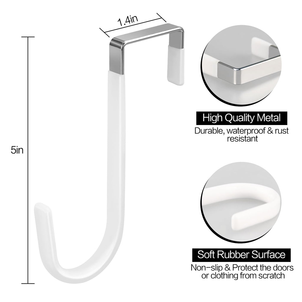 20 Pack Over The Door Hook, Door Hooks, White Rubber Surface Prevent Scratch Door Hanger Hooks for Bathroom, Living Room, Kitchen, Hanging Clothes, Towels, Bags