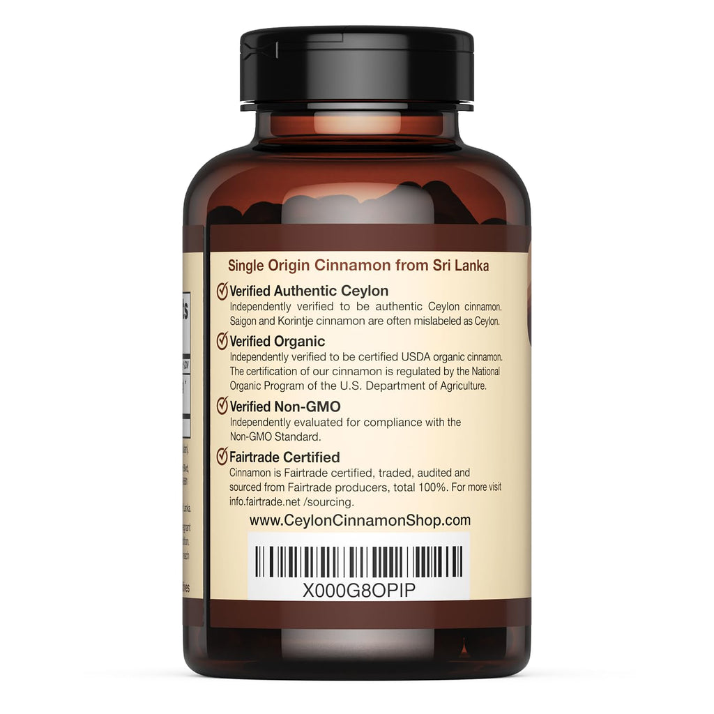 Ceylon Cinnamon Shop Organic Ceylon Cinnamon (100% Certified) Supplement, 90 Capsules