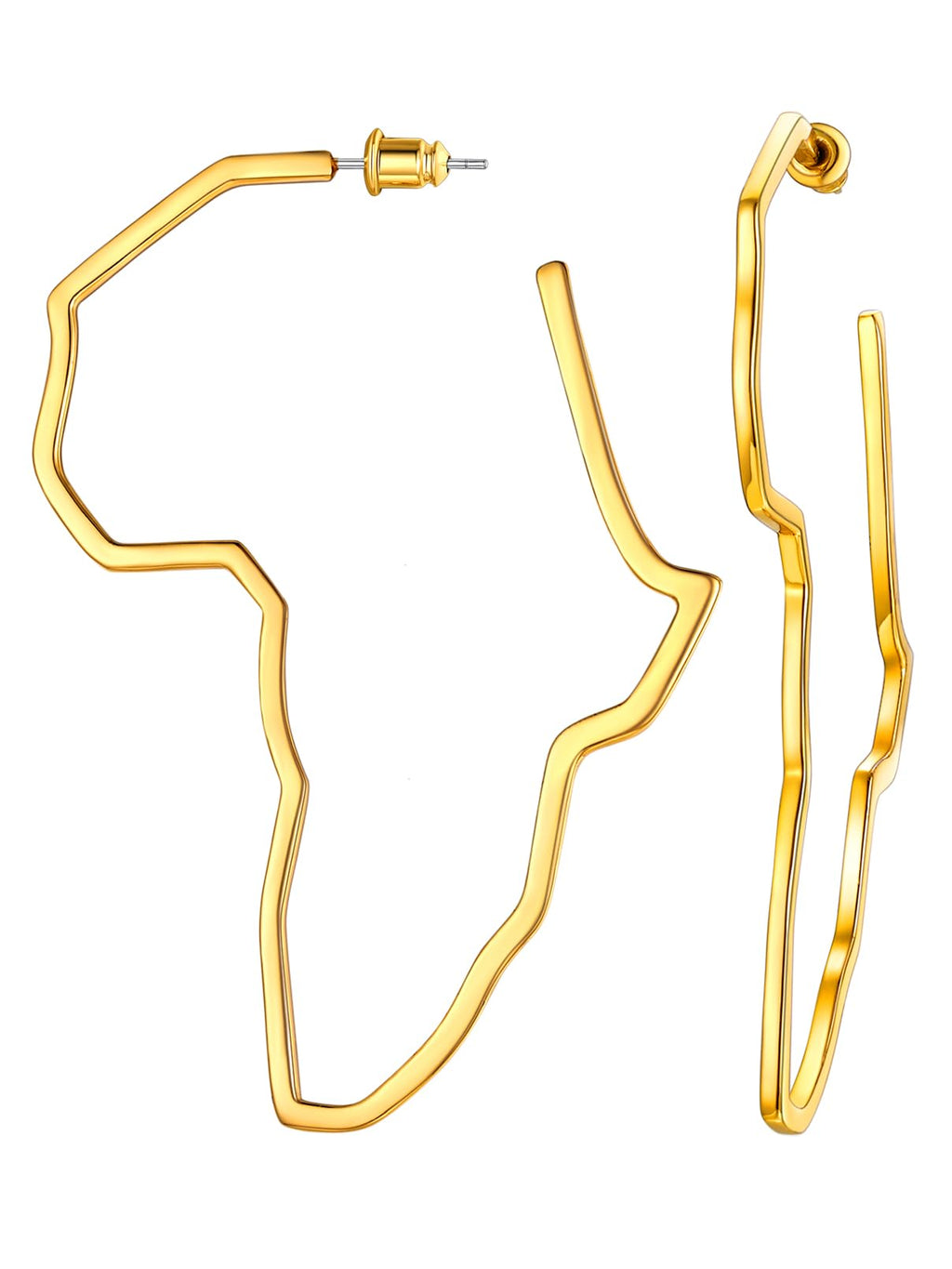 FaithHeart Gold Hoop Earrings for Women, Trendy 14K Gold Plated Large African Map Huggie Hoop Earrings Non Tarnish Everyday Jewelry