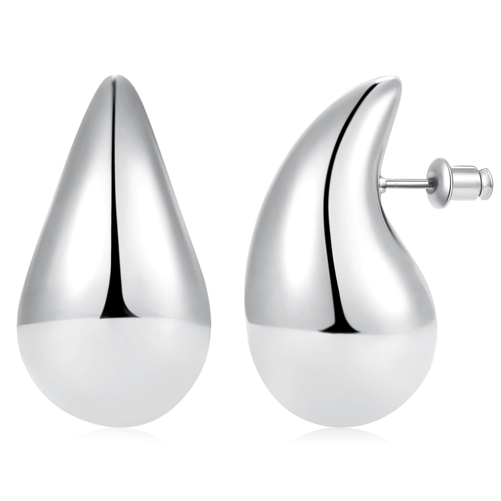 Gacimy Silver Teardrop Earrings for Women, 32MM Chunky Drop Earrings
