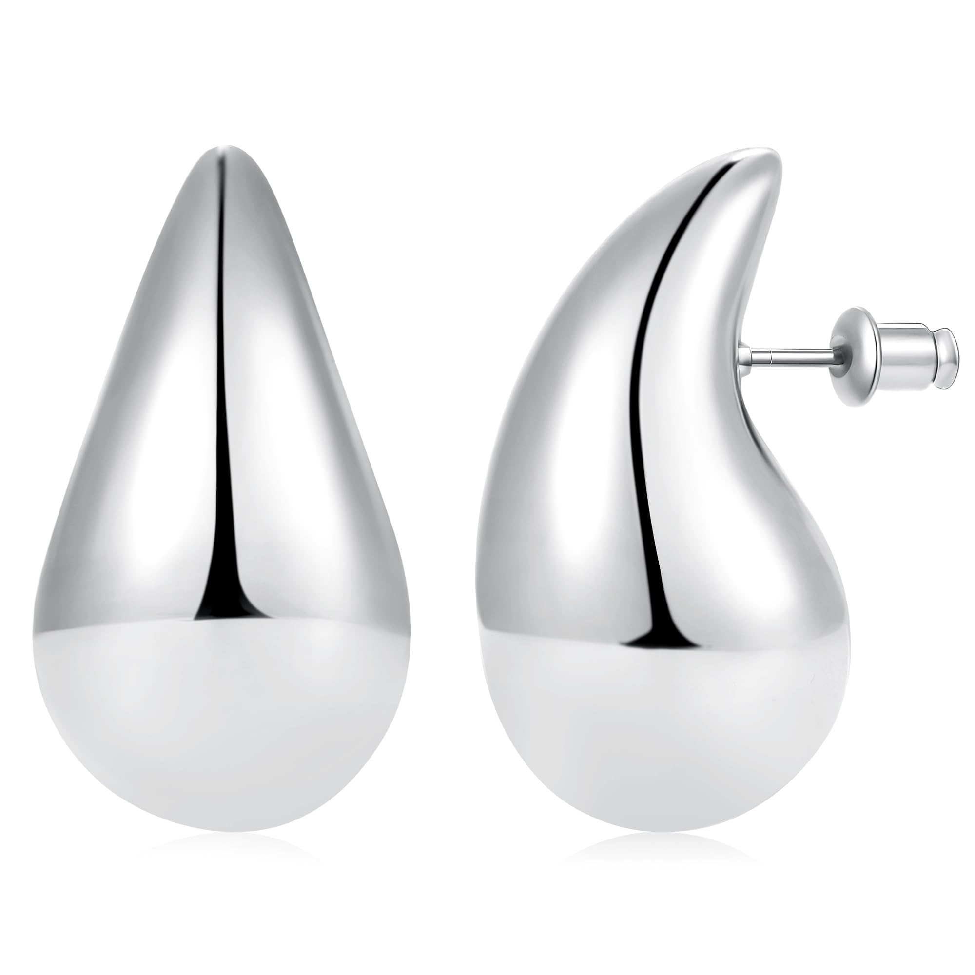 Gacimy Silver Teardrop Earrings for Women, 32MM Chunky Drop Earrings