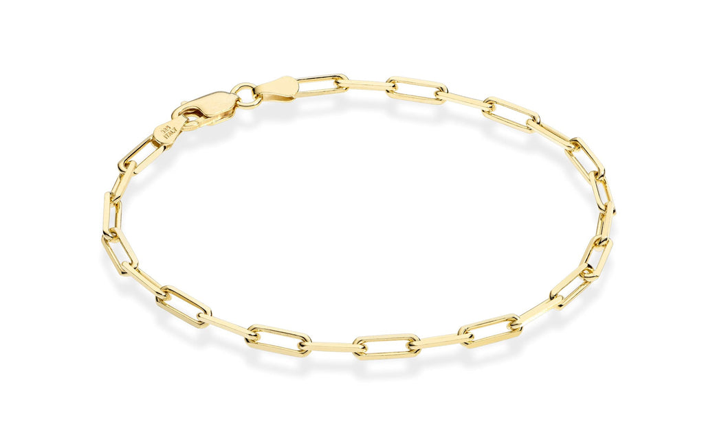Miabella 18K Gold Plated 925 Sterling Silver Italian 3mm Paperclip Link Chain Bracelet for Women Men, Made in Italy (Length 7 Inches)