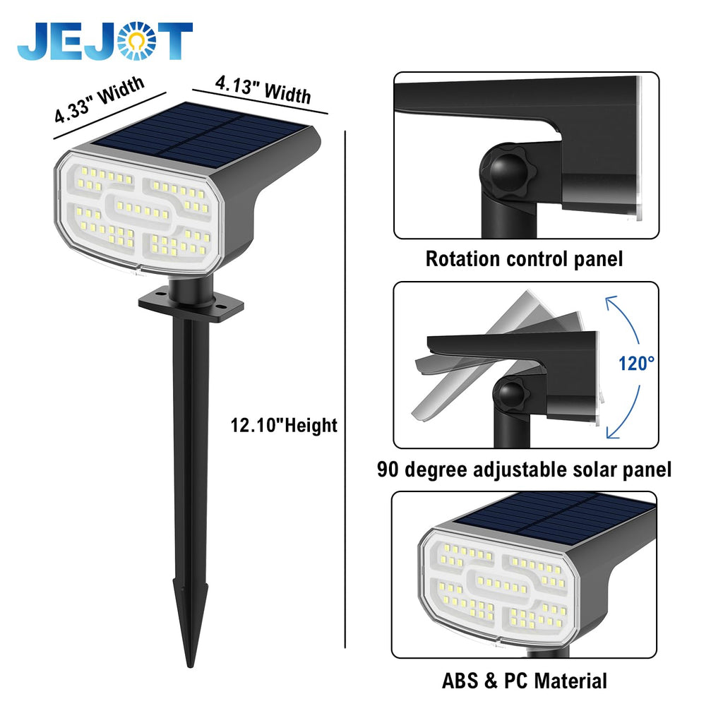 JEJOT Solar Lights Outdoor Waterproof IP65, Super Bright LED, 3000K 2 Lighting Modes, Solar Powered Yard Garden Solar Spot Lights for Outside Landscape Auto On/Off -8 Pack