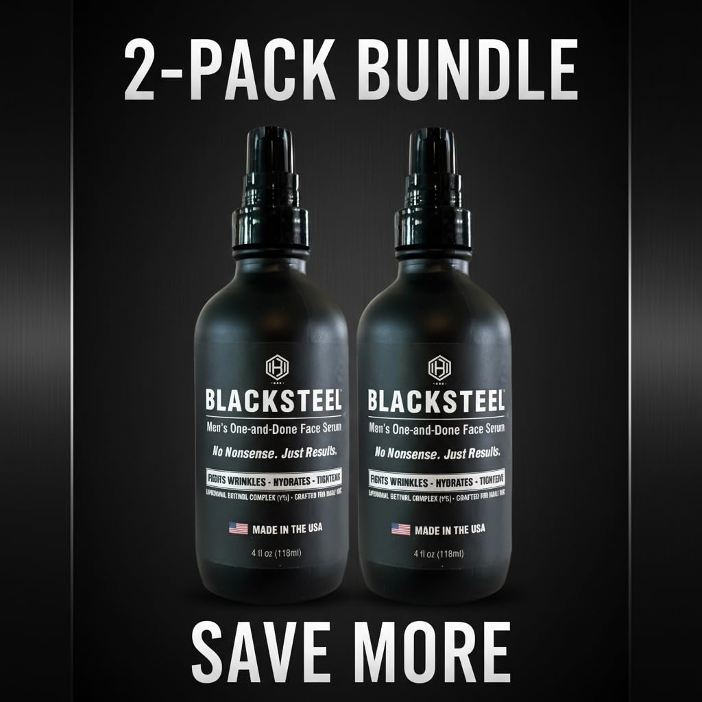 BLACKSTEEL Men’s Anti-Aging Face Serum with Retinol & Hyaluronic Acid | 4 oz (2-Pack)