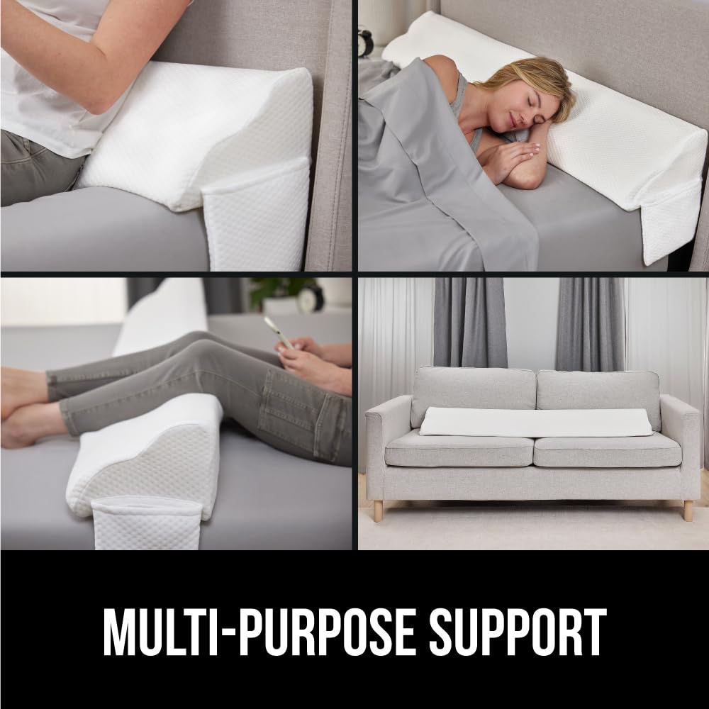 GORILLA GRIP Queen Bed Wedge Pillow for Headboard Gap, Filler Between Mattress Gaps, US Designed, Comfortable Supportive High Density Cushion Foam Pillows, Stay in Place Gripping Dots, White