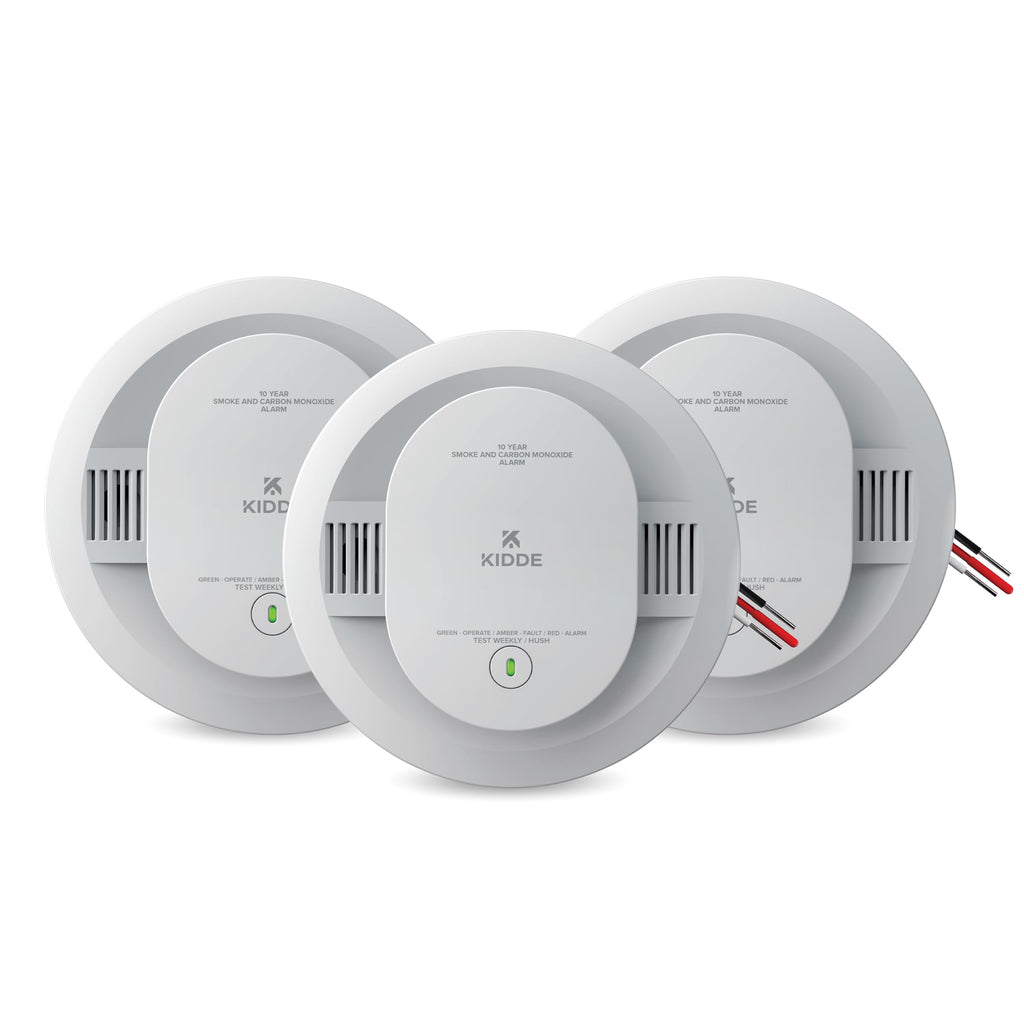 Kidde Smoke and Carbon Monoxide Detector, Hardwired with 10-Year Battery Backup, LED Status Lights, Interconnected, 85 dB Alarm, 5 inches, 30CUA10, 3 Pack