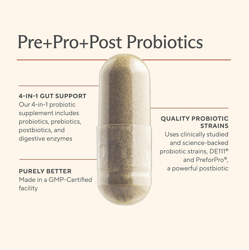 Premium 4-in-1 Probiotic Prebiotic, Postbiotic & Digestive Enzymes for Men & Women – Supports Gut, Digestion & Immunity –Complete Gut Health with Pre, Post, Probiotics & Digestive Enzymes–60 Capsules