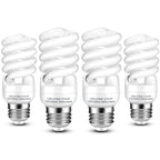 Barfelty E26 CFL Light Bulbs 13Watt, T2 Spiral Soft White 2700K 900lm E26 Medium Base Compact Fluorescent Light Bulbs, UL Approved, 120v 60Hz, Self Ballasted CFL Bulbs (60Watt Equivalent), Pack of 4