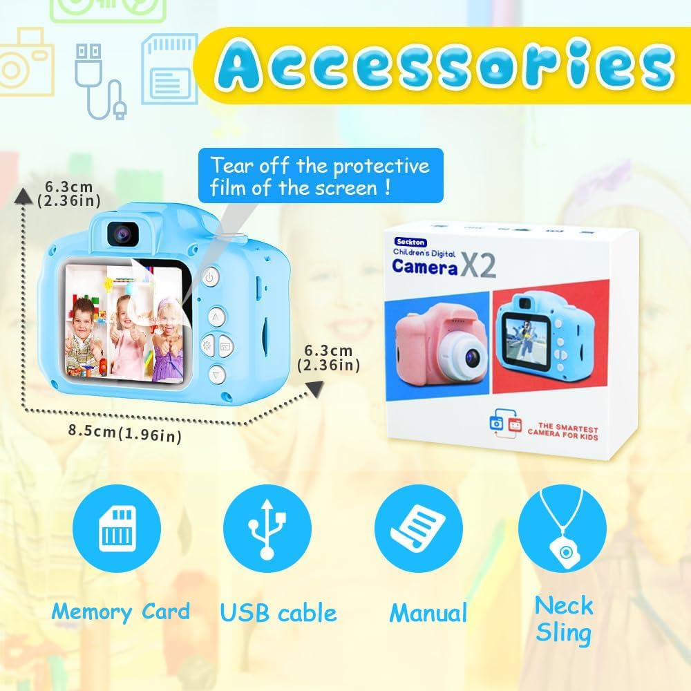 Seckton Upgraded Kids Selfie Camera, HD Digital Video Camera for Kids-Blue