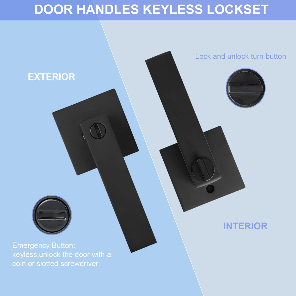 RAZCC Privacy Interior Door Lever, 2 Pack Heavy Duty Matte Black Door Handles Square Door Knobs for Bedroom & Bathroom Keyless Door Lock Handles for Right & Left Sided Doors