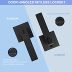 RAZCC Privacy Interior Door Lever, 2 Pack Heavy Duty Matte Black Door Handles Square Door Knobs for Bedroom & Bathroom Keyless Door Lock Handles for Right & Left Sided Doors