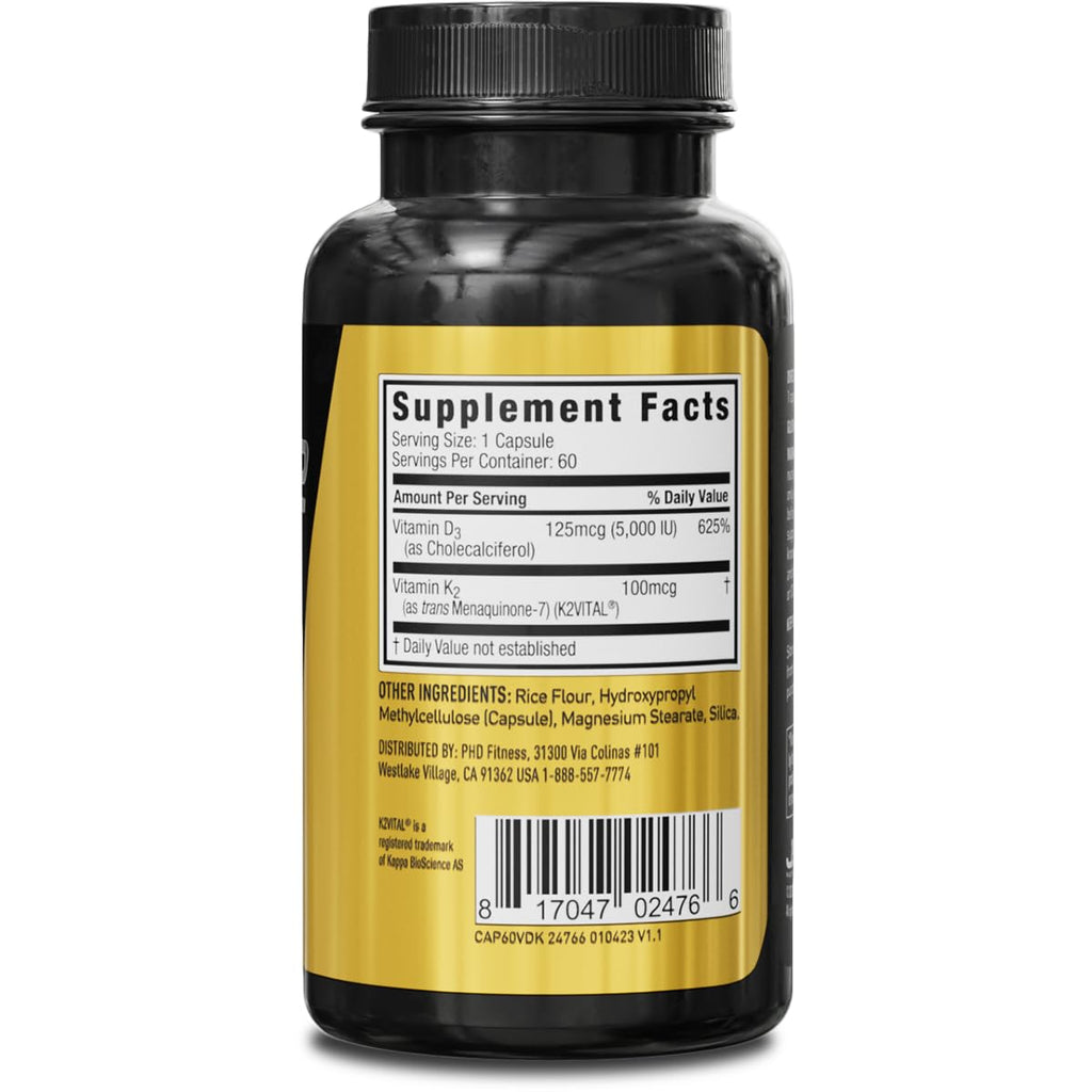 JYM D3 + K2 with 5000iu D3 & 100mcg of Vitamin K2 as MK-7, Bone, Cardiovascular + Immune Health for Men & Women, Softgel