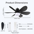 We Charger Socket Fan Light, Light Bulbfan with Remote Dimmable, 20.5IN for Garage Kitchen Balcony Living Tools Store Laundry Room (Black)