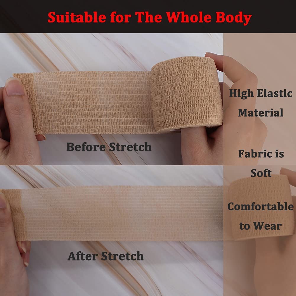 24 Pack Brown Breathable Self Adhesive Bandage Wrap 2 Inch, Multi-Purpose Non-Woven Cohesive Wrap - Vet Wrap | Athletic Tape | Medical Tape, Ankle Sprains, Swelling, Pets.