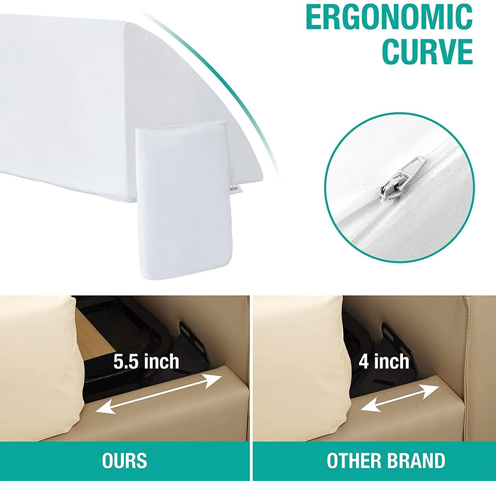 Vekkia Full Bed Wedge Pillow for Headboard – High-Density Foam Fills Gaps (0-5.5") Between Mattress and Headboard, Wedge Pillow with Pockets for Phone & Remotes, Washable Cover – (White)