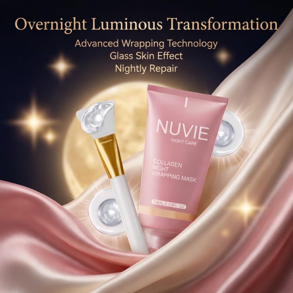 NO BALD Nuvie Collagen Mask, YURI Collagen Night Wrapping Mask, Easy Peel Off Facial Mask Skin Care night mask, Hydrating Face Mask is the Ideal Gifts for Women and Teen Girls!2.54 fl.oz (1 pcs)