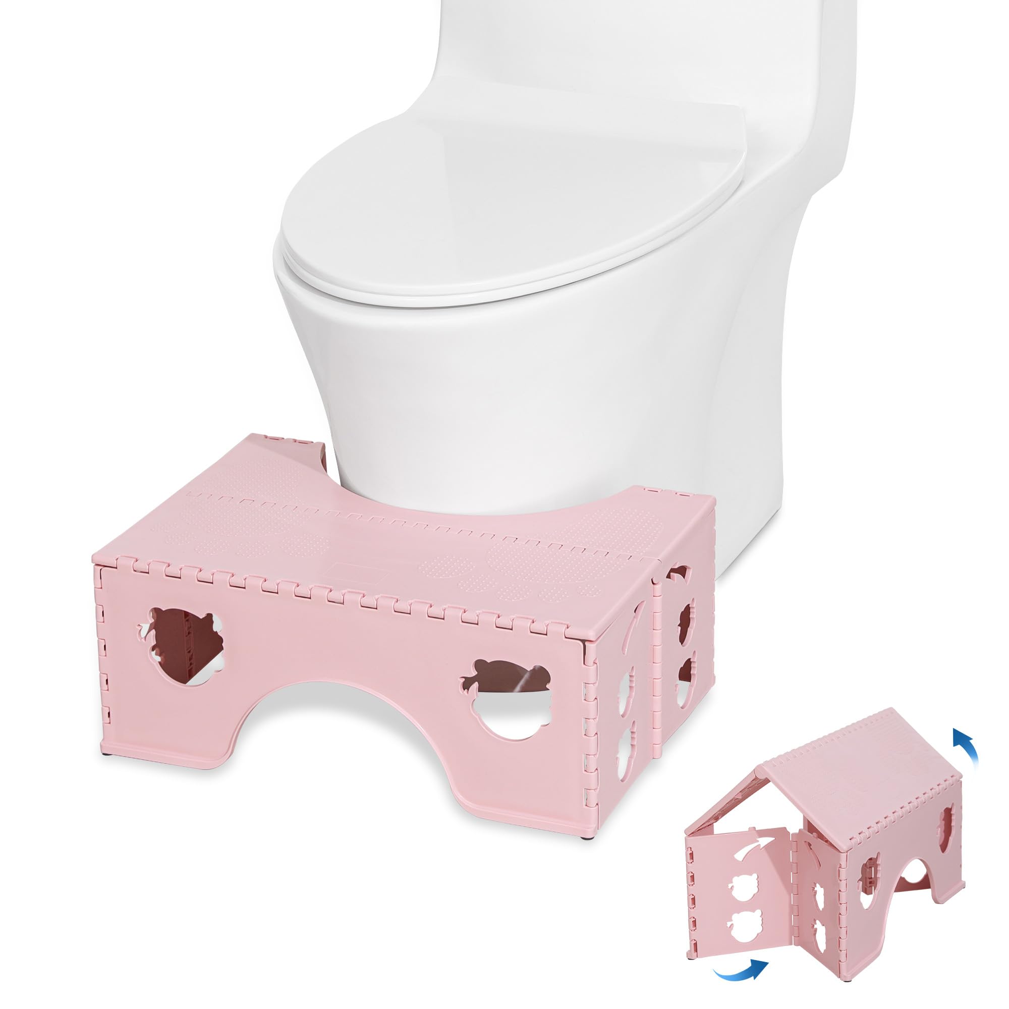 7inches Foldable Toilet Stool (Pink), Ergonomic Squatting Aid with Non-Slip Feet for Improved Bowel Movement, A Good Helper to Effective Relief of Constipation, Easy to Storage Toilet Squat Stool