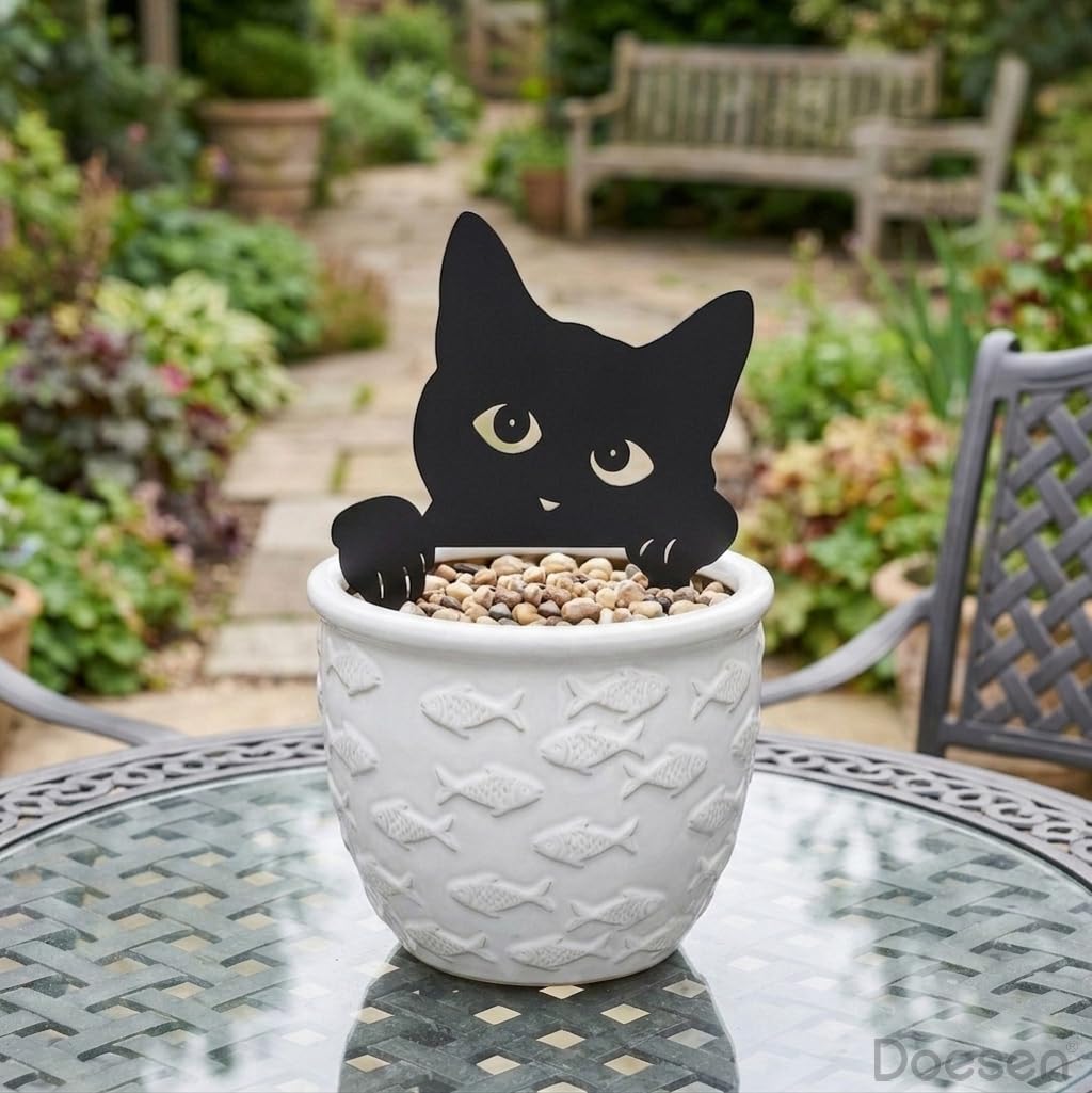 Doesen Black Cat Fence Decor Metal Cat Silhouettes Garden Decor Yard Art