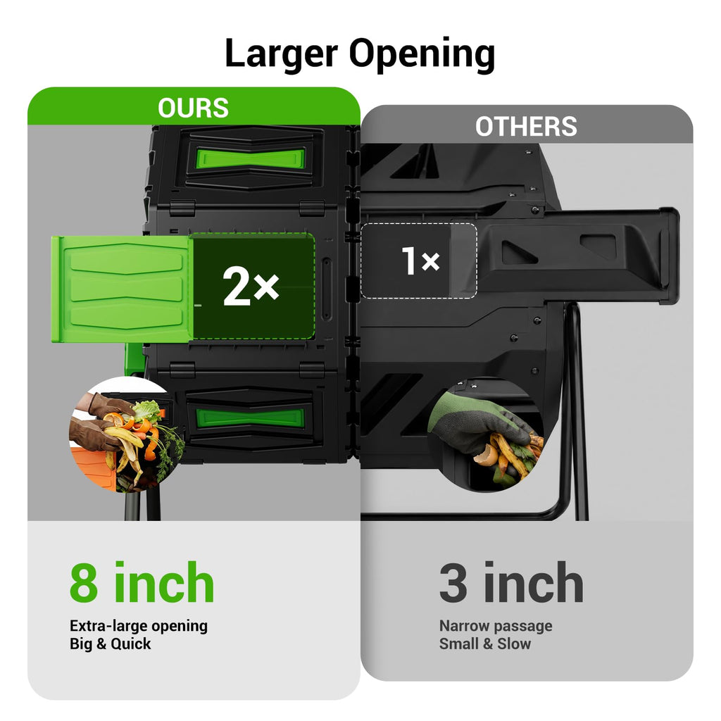 Compost Tumbler, Easy Assemble & Efficient Outdoor Compost Bin, 45 Gallon/170 Liter Large Dual Chamber Rotating Composter for Garden, Kitchen, and Yard Waste, Green Door