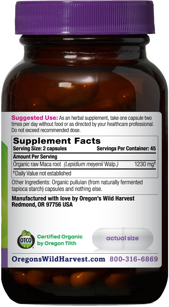 Oregon's Wild Harvest Maca Root | Made with Organic Raw Maca Root and Vegan Capsules, 90 Count