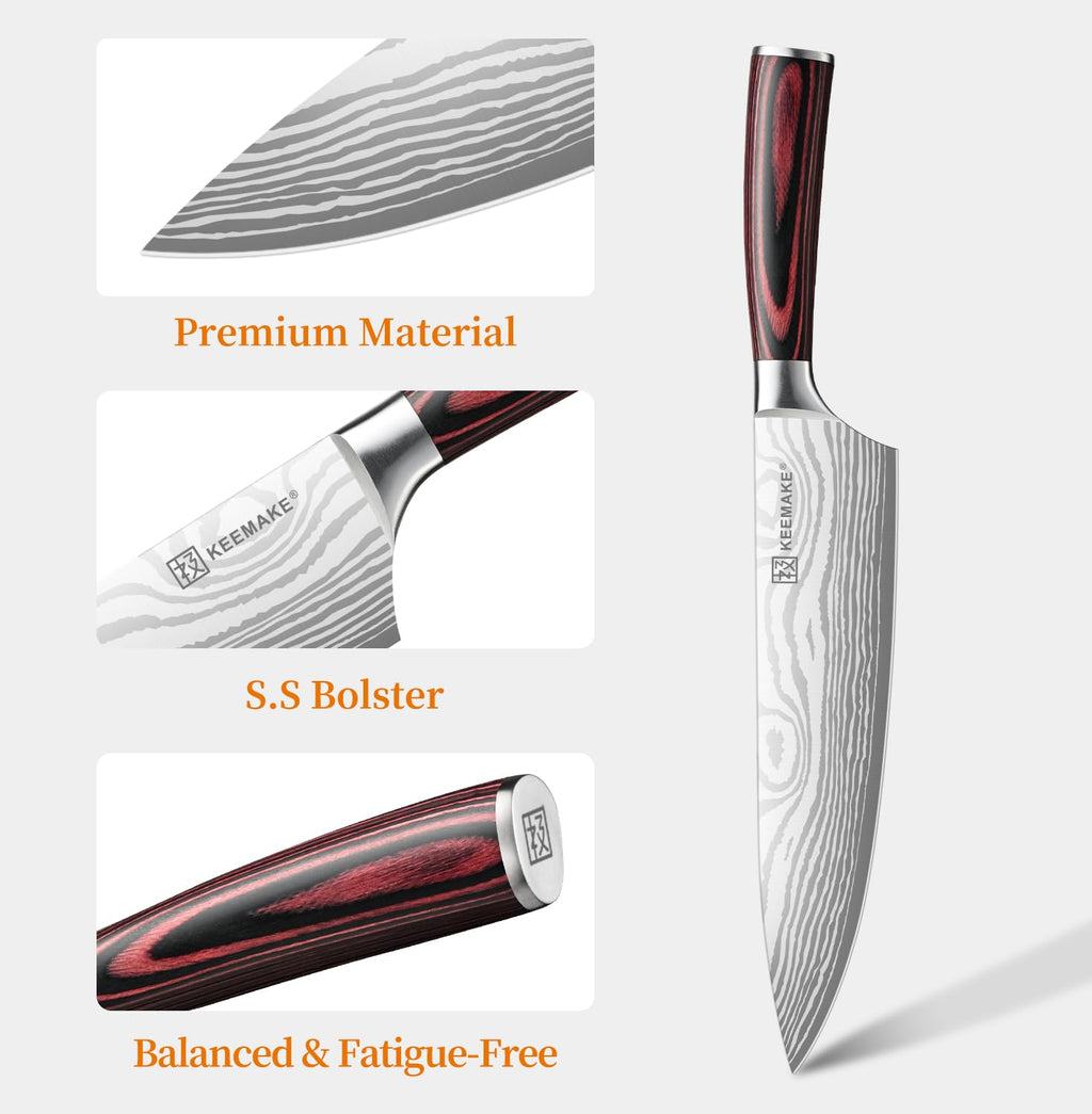 KEEMAKE 8" Chef Knife, Ultra Sharp Kitchen Knife with Ergonomic Handle
