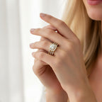 18K Gold Plated Cubic Zirconia Halo 3-in-1 Wedding Ring Set for Women