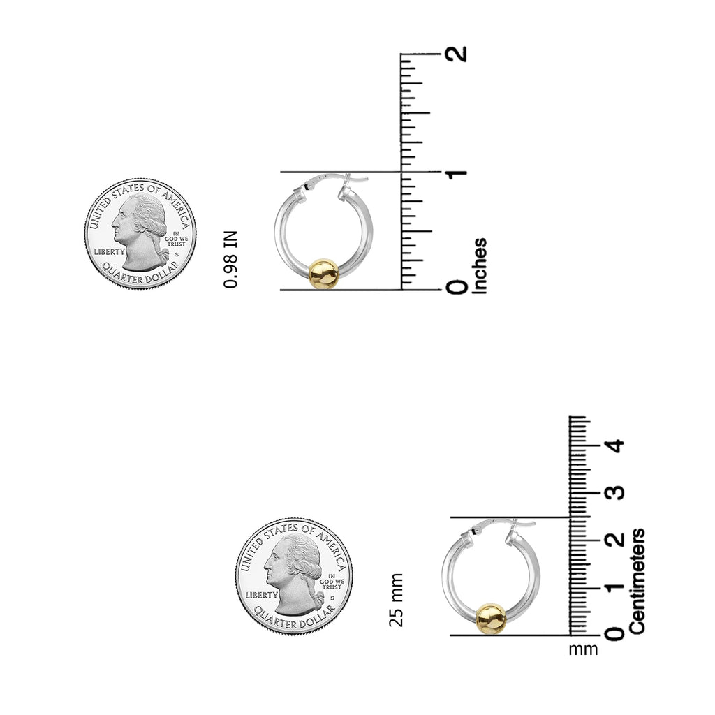 LeCalla 925 Sterling Silver Cape Style Hoop Earrings | 14K Gold-Plated Two-Tone Ball High Polish Beaded Click-Top Hoop Earrings for Women - 25mm