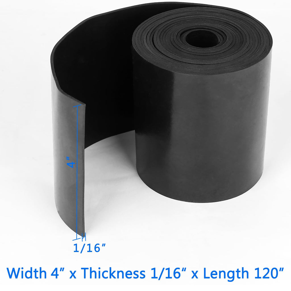 WochiTV Solid Rubber Strips Rolls, 4" Wide x 1/16" Thick x 120" Long Neoprene Rubber Sheets Perfect for DIY Gasket Material, Sealing, Liner, Shield, Padding, Mat