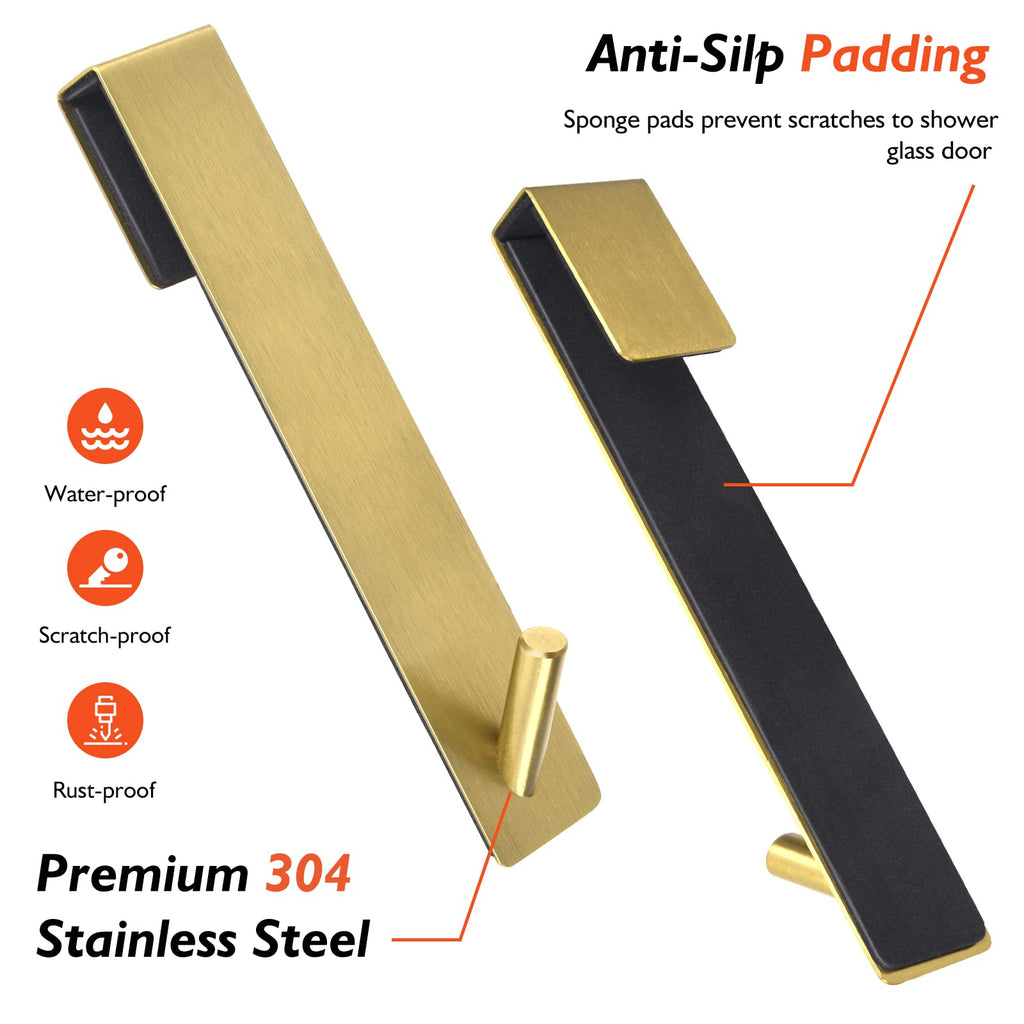 Kontoyo Shower Door Hooks(7.5 Inch),Extended Over Door Hooks for Bathroom Frameless Glass Shower Door,Stainless Steel Towel Hooks,Heavy Duty Rack Hooks for Robe,Towel-3 Pack-Gold