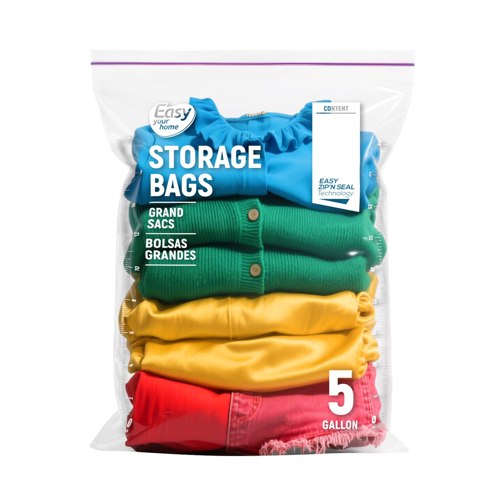 EASYYOURHOME 20PCS 5 Gallon Zipper Lock Storage Bags,18"x24",Reusable Extra Large Size Plastic Freezer Bag with Zipper for Food,Clothing,Travel,Moving,BPA-Free,2-Mil Thick
