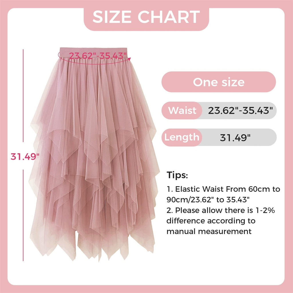Reaowazo Tulle Skirts for Women Midi Long Fairy Skirt Tutu A-Line Mesh Layered High Elastic Waist Halloween Skirts Pink One Size