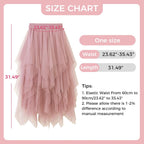 Reaowazo Tulle Skirts for Women Midi Long Fairy Skirt Tutu A-Line Mesh Layered High Elastic Waist Halloween Skirts Pink One Size