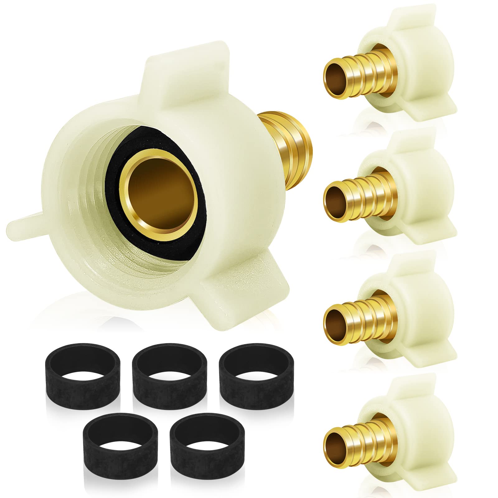 5 PACK PEX Plumbing Fittings Brass Crimp Fitting,1/2 in PEX Fittings X 1/2 Female NPT,PEX Threaded Swivel Adapter for Pipe Plumbing Connection, ASTM F1807