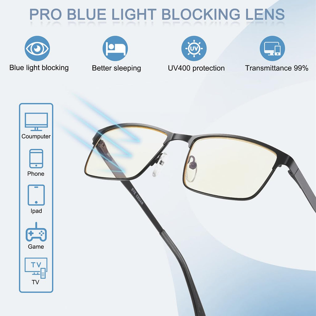 EYECEDAR 5 Pack Reading Glasses Men Metal Spring Hinges with Blue Light Blocking Eyeglasses Computer Readers for Men 1.5