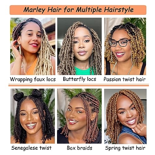 Marley Twist Braiding Hair, Pre-Separated Springy Afro Twist Hair Kinky Twist Crochet Hair Braids for Distressed Soft Locs Spring Twist Hair for Women (Bug#, 12 Inch(Pack of 8))