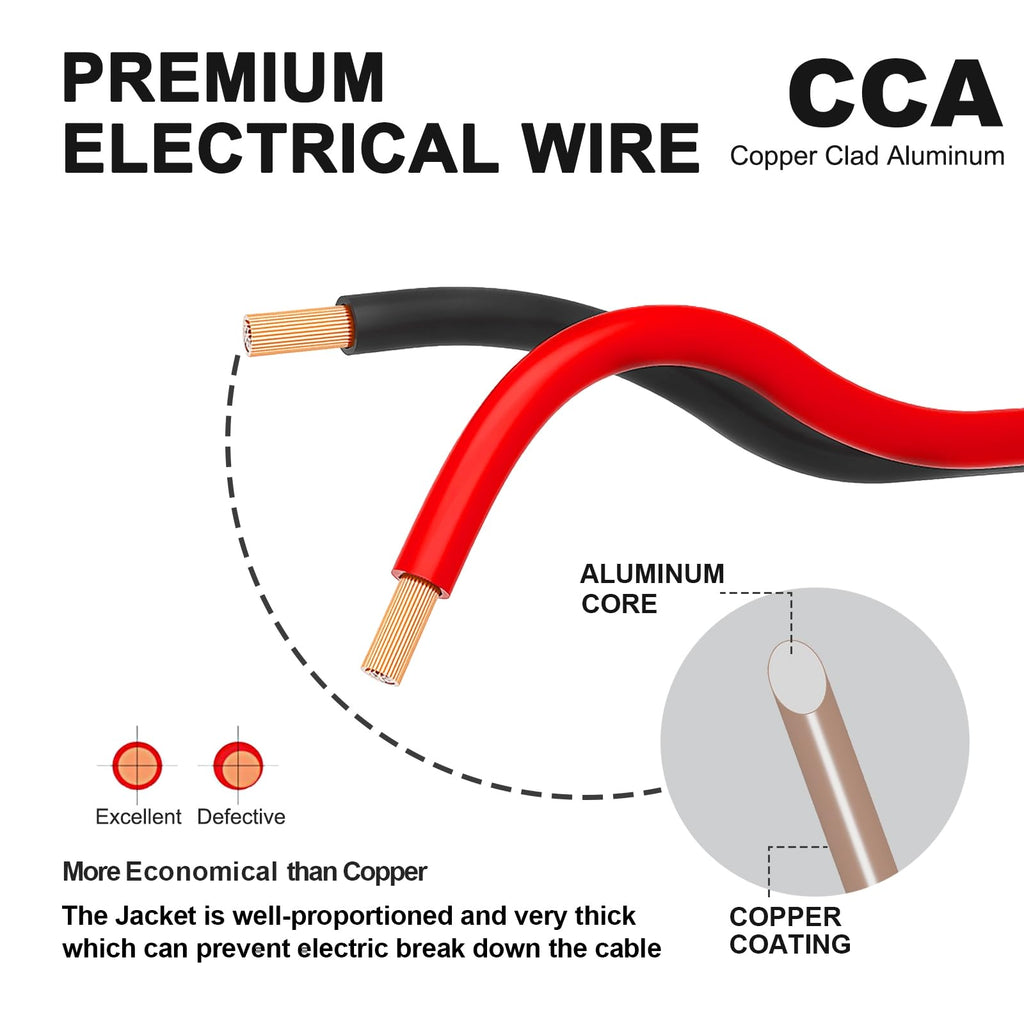 TYUMEN 100FT 14/2 Gauge Red Black Cable Hookup Electrical Wire LED Strips Extension Wire 12V/24V DC, 14AWG Flexible Extension Cord for LED Ribbon Lamp Tape Lighting