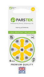 ParsTek Hearing Aid Batteries | Size 10 | Zinc-Air & Mercury Free | Long Lasting | Child Resistant Packaging | 1.45V | 60 Batteries