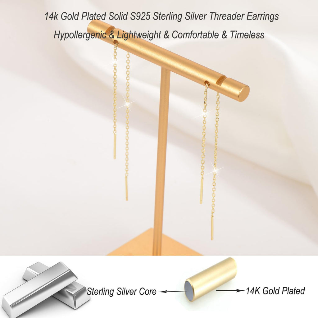 Dangle Earrings Threader Chain Earring Women Sterling Silver (Gold)